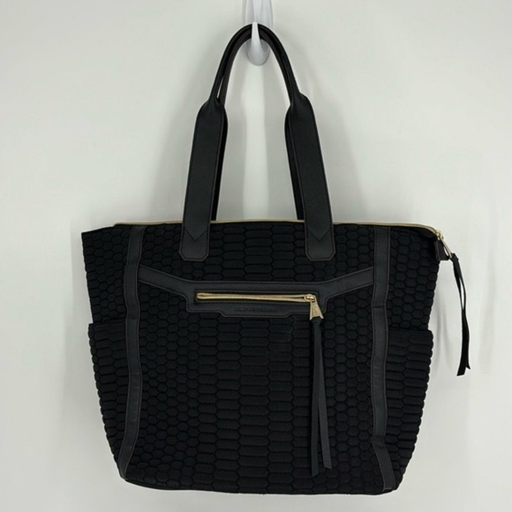 Aimee Kestenberg Sicily Large Quilted Tote Bag Black with Gold Hardware